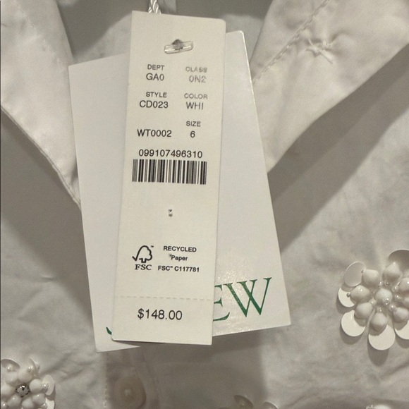 J. Crew Collection White Embroidered Short-Sleeve Button-Down Shirt 6 - Picture 4 of 9